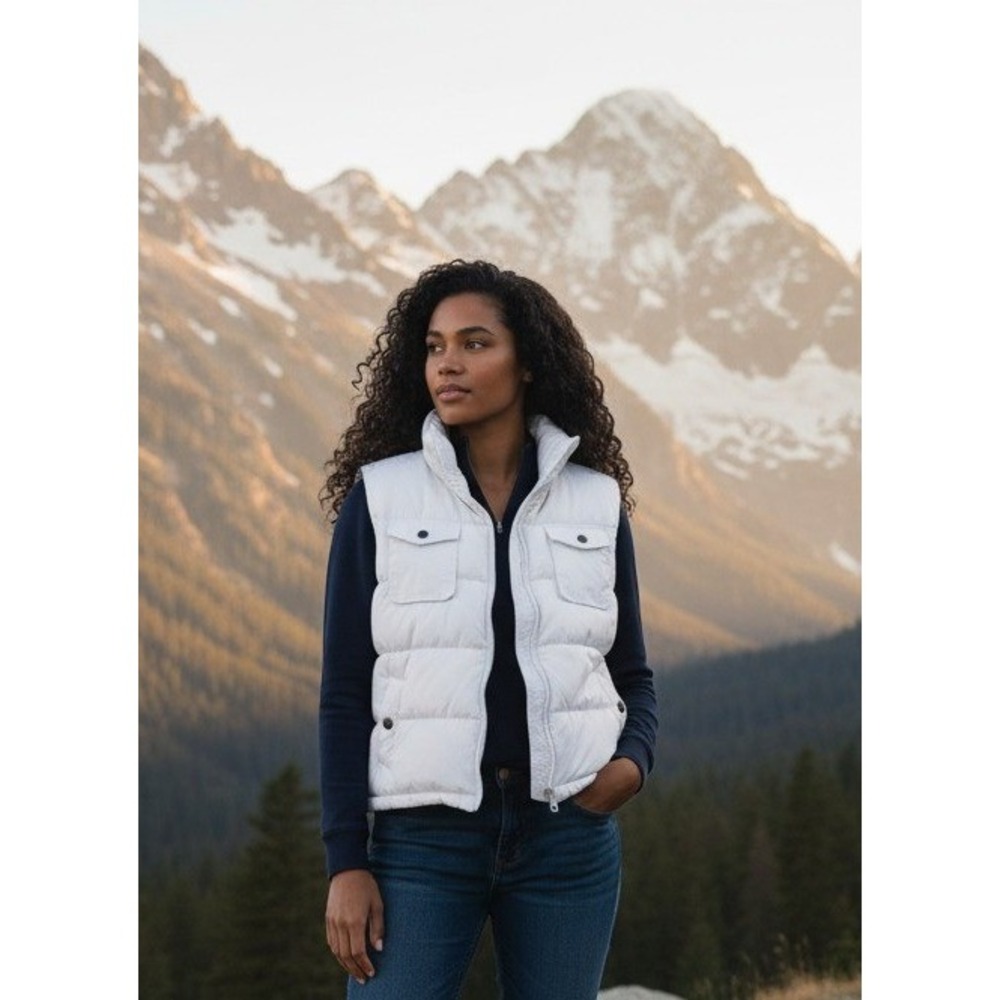 Faded Glory White Puffer Vest Detachable Hood Sleeveless Jacket Womens L 12-14